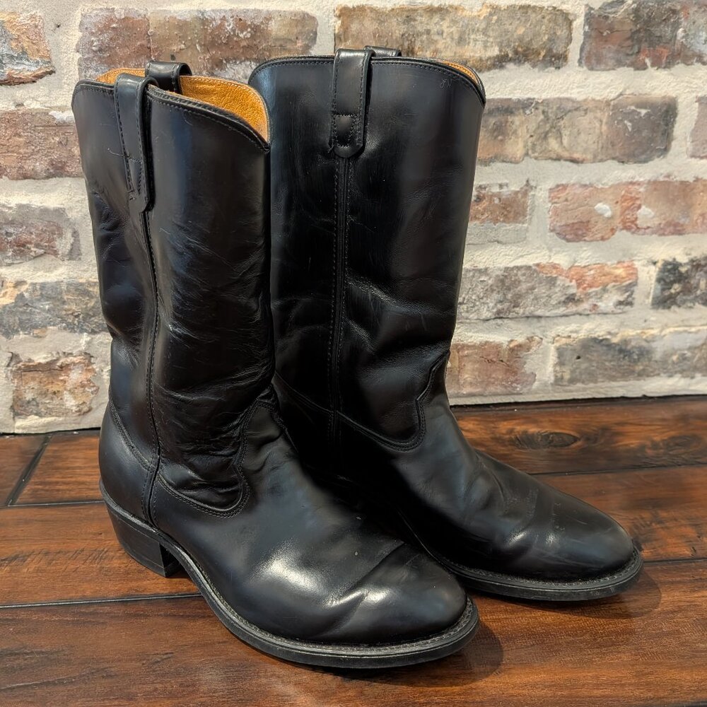 Double H Men's Size 10.5 D Black Leather Cowboy Western Boots